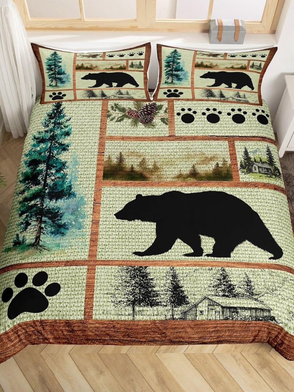 Wildlife Bear Moose Bedding Set Queen Size 3Pcs Girls Kids